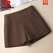 皮爾卡丹（pierrecardin）高腰毛呢a字短褲女2025秋冬季新款修身顯瘦百搭外穿時尚闊腿靴褲 咖色 28/L105-115斤