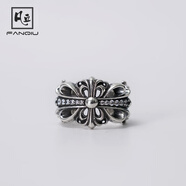 凡丘 CH系列925銀手工十字架鑲鉆戒指 權志龍同款男女款潮流開(kāi)口戒子 白鉆款 【7-10號調節】