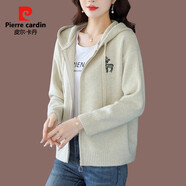 燕潯新款短外套女春秋百搭氣質(zhì)女裝通勤風(fēng)連帽毛衣外套女外搭針織開(kāi)衫 A米色 L (110斤-140斤）