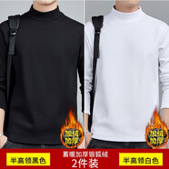 賓色中半高領(lǐng)打底衫男純色加厚長(cháng)袖t恤春秋季加絨保暖男裝潮體恤冬季 半高領(lǐng)黑色+半高領(lǐng)白色 2XL 【適合145-165斤】