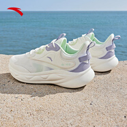 安踏（ANTA）綿綿彈秋新款運動(dòng)女鞋膠彈科技軟底防滑跑步鞋 象牙白/楊絮紫/鮮水綠-1 35.5碼(5)