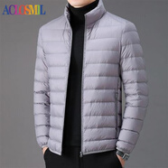 ACLOSMIL男士保暖冬季輕薄款絲棉棉服男短款休閑立領(lǐng)上衣爸爸男裝棉衣外套 灰色立領(lǐng) 5XL 170-190斤