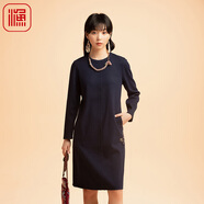 漁（FC SG）漁牌女裝2022新款秋冬裝羊毛針織繡花寬松中長(zhǎng)款連衣裙女FGED0029 藏藍(lán) M