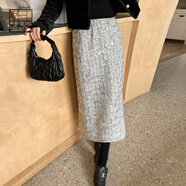 美洋（MEIYANG）星河半裙編織亮片blingbling年會(huì )派對開(kāi)叉包臀裙新款百搭半身裙女 淡藍色 M