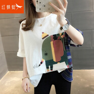 紅蜻蜓 t恤女短袖2025年夏季新款亞麻打底寬松短袖女上衣衫時(shí)尚棉麻女裝 藍(lán)色條 均碼 （適合80-135斤）