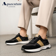 雅格獅丹（Aquascutum）2025夏季新款休閑運(yùn)動鞋男頭層牛皮透氣軟底跑步鞋子男 黑色【英國百年品牌】 43 【偏大一碼】