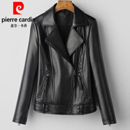 皮爾卡丹（pierre cardin）綿羊皮小皮衣女短款2025年新款大l碼時尚修身海寧皮夾克真皮外套 黑色 4XL
