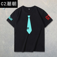 C2潮朝初音未來周邊T恤MIKU二次元日系衣服男女夏季動(dòng)漫短袖 黑色1 2XL
