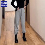 羅蒙（ROMON）褲子女2025年秋冬新款休閑褲胖妹妹寬松顯瘦束腳哈倫褲加絨衛(wèi)褲 灰色 L 【推薦100-115斤】