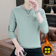 edcofgivensi圓領(lǐng)長(cháng)袖T恤男士春秋冬新款衛衣男青年時(shí)尚潮流男裝上衣打底小衫 加絨1152-綠色 L 碼(105-125斤)