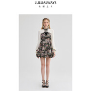 LULUALWAYS【商場(chǎng)同款】25秋季新款復(fù)古宮廷風(fēng)蓬蓬裙提花連衣裙女 綠色 XL