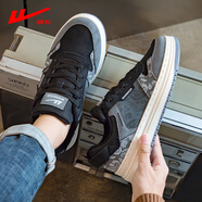 回力男鞋休閑板鞋男士國潮運動(dòng)百搭黑色耐臟秋冬季透氣皮面學(xué)生鞋子男 黑灰 43