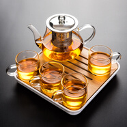瓷牌茗茶具（cipaiming teaset） 透明玻璃茶具整套套裝家用功夫茶壺茶杯會(huì)客泡茶器 透明八駿壺4個(gè)把杯+小四方盤