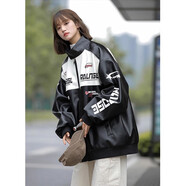 POUM夾克外套男士秋冬季美式皮機車(chē)賽車(chē)服立領(lǐng)情侶裝外套設計感皮衣 WJS-W6701黑色 M