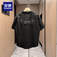羅蒙（ROMON）2025夏季新款潮流時(shí)尚百搭男士字母圓領(lǐng)短袖T恤純色寬松燕尾半袖 黑色 M 90-125斤