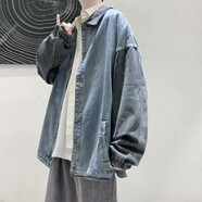 巨楠春秋季新款港風(fēng)牛仔外套男寬松潮牌百搭大碼男裝工裝夾克牛仔衣 5185藍色 L