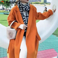 啄木鳥雙面100羊毛大衣女冬季2025新款赫本風(fēng)韓系中長(zhǎng)款高級(jí)感呢子外套 愛1瑪橙 L 建議145-170斤