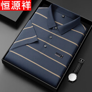 恒源祥桑蠶絲短袖t恤男夏季中青年男士無痕t恤商務(wù)休閑polo衣衫條紋上衣 藍灰 175/52/XL
