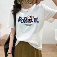 诗兰哥弟菲（BI GIRDEAR OSE）韩版圆领短袖T恤女夏短款宽松半袖学生上衣时尚印花薄款 白色(大力水手) S