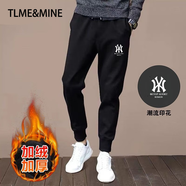 TLME & MINE 輕奢高端品牌 休閑運動褲男夏春秋冬新款寬松束腳百搭加絨長褲 黑色加絨長褲b-18 2XL 2XL 建議尺碼145-160斤