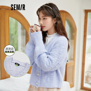 森馬森馬毛衣女短款鏤空設計感開(kāi)衫冬寬松針織外套溫柔女生 紫色調0177 150/76A/XS