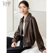 初申美拉德短外套女美式復(fù)古PU皮衣外套夾克上衣S51D005 深咖 XL 