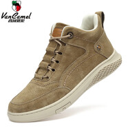 西域駱駝（VANCAMEL）男鞋秋真皮運(yùn)動(dòng)板鞋男中幫軟底休閑皮鞋高幫加絨棉鞋 卡其 中幫單鞋LT1933 41