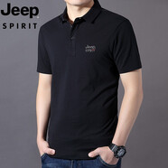 吉普（JEEP）短袖T恤男夏季新款男裝翻領(lǐng)T恤男士棉質(zhì)半袖t恤衫打底T恤 PS1013黑色 L