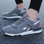 新腳度莆田男鞋夏季潮鞋阿甘鞋慢跑鞋男士休閑透氣鞋子新款軟底運動(dòng)鞋 灰色【主圖皮面款】 41