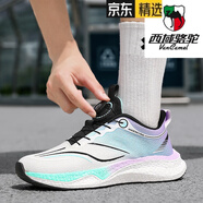 西域駱駝（VANCAMEL）超輕男鞋夏季旋轉紐扣免系鞋帶運動鞋男青少年減震跑鞋 白月 旋轉扣款 37
