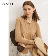 AMII氣質(zhì)圓領(lǐng)新款針織開(kāi)衫女春夏新款薄款空調衫外套短款上衣 杏色 160/84A/M
