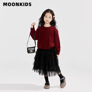 moonkids女童蛋糕裙春裝新款兒童長(cháng)裙黑色蓬蓬網(wǎng)紗童裝女孩春秋款半身裙子 兩件套【4503黑色+19741安哥拉紅毛衣】 110 cm