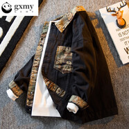 gxmy牛仔外套男春秋季潮牌衣服男士痞帥高級(jí)感印花休閑夾克男四季男裝 2137黑色 L 【120-140斤】