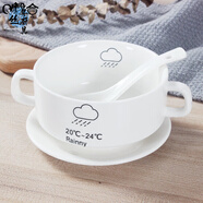 雞蛋羹蒸碗可愛陶瓷碗燕麥家用小碗卡通喝湯碗小號(hào)寶寶吃飯兒童蒸雞蛋羹餐具 4.5寸湯碗+勺+碟(小雨) 雙耳/350ml