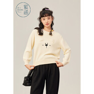 紫涵（ZIHAN）紫涵小熊刺繡圓領(lǐng)套頭針織衫女年冬季甜美可愛長袖打底衫 米白 XS