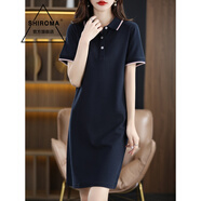 SHIROMA女裝休閑連衣裙夏季新款純色女POLO A字運(yùn)動(dòng)款T恤裙 藏藍(lán)色-撞邊款 XL