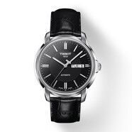 天梭（TISSOT）【全國聯(lián)?！咳鹗渴直?恒意系列雙日歷鋼帶自動機械男士腕表 黑盤皮帶 T065.430.16.051.00