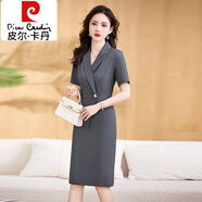 皮爾卡丹（pierre cardin）2024年夏季新款西裝領(lǐng)時尚氣質(zhì)修身顯瘦白領(lǐng)職業(yè)連衣裙高端工裝裙 灰色 XL