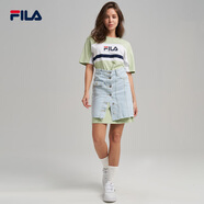 斐樂24夏女款撞色T恤裙簡約圓領(lǐng)短袖連衣裙運動群歐版 灰綠色/亮白色 S