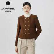 阿瑪施（AMASS）女裝新款圓領(lǐng)雙排扣氣質(zhì)小香風(fēng)花呢外套女5400837 摩卡棕 M (3碼)