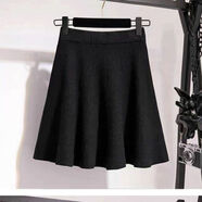 萱慕琳大碼秋冬高腰彈力針織半身裙女韓版松緊腰蓬蓬裙胖妹妹顯瘦短裙 黑色 XL 碼130-150斤可穿