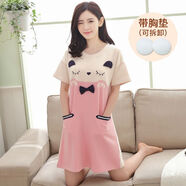 純棉睡裙女夏短袖過(guò)膝長(cháng)裙加肥加胖mm寬松孕婦月子服睡衣夏天 X7810帶胸墊 L (100-120斤)