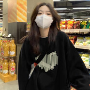 嬌茹妮 美式復古圓領(lǐng)衛衣女ins潮牌早秋薄款小眾hiphop高街寬松原創(chuàng  )外套 愛(ài)心黑色加絨 M (83—105斤）