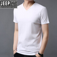 吉普（JEEP）純棉T恤男短袖夏季雞心領(lǐng)V領(lǐng)打底衫純白色無領(lǐng)小衫尖領(lǐng)低領(lǐng)汗衫 白色【短*袖】 M 165
