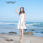 VITIV 香港潮牌小個子吊帶連衣裙子 2022夏季新款白色無袖網(wǎng)紗拼接仙女裙高腰顯瘦海邊度假沙灘裙 白色 M