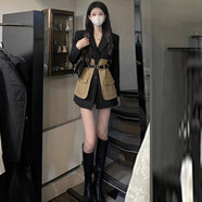 米珀莉西裝連衣裙2025秋季新款女裝氣質(zhì)女神范小西裝時(shí)尚顯瘦小香風(fēng) 黑色 S