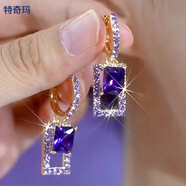 特奇瑪高級感氣質(zhì)微鑲水鉆超閃紫色時(shí)尚水晶耳扣精致小眾設計髦耳環(huán) 紫色幾何耳扣