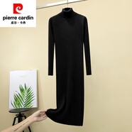 皮爾卡丹（pierre cardin）針織連衣裙女秋冬長款加厚氣質過膝毛衣裙長袖修身高領內搭打底裙 加長款115cm 黑色 L 建議115-130斤