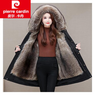 皮爾卡丹（pierre cardin）女裝派克服女2025冬新款貂可拆卸內(nèi)膽皮毛一體長款加絨加厚皮草外 中款黑色-三色毛內(nèi)膽 80厘米 L 110-125斤