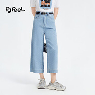 普普風(fēng)2024年夏女裝波點(diǎn)高腰闊腿寬松顯瘦牛仔褲PB3K9190L（腰帶隨機(jī)） 牛仔藍(lán) L